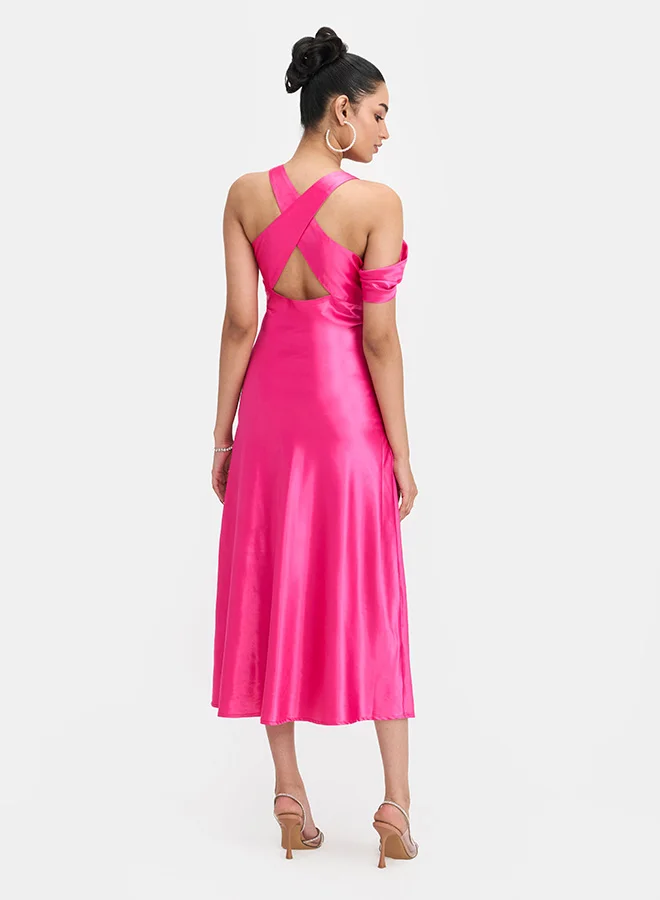 فيرجيو VIRGIO Satin Cowl Neck Slim Dress