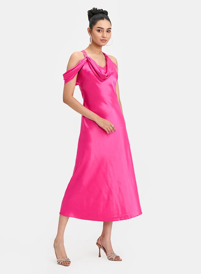 Virgio  VIRGIO Satin Cowl Neck Slim Dress for Women | Best Price UAE