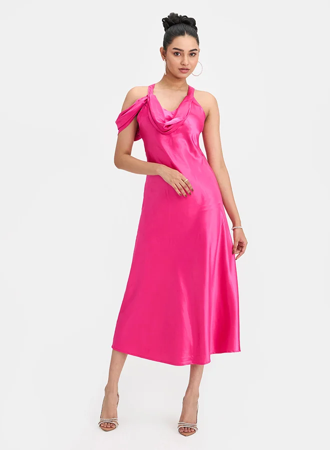 Virgio  VIRGIO Satin Cowl Neck Slim Dress for Women | Best Price UAE