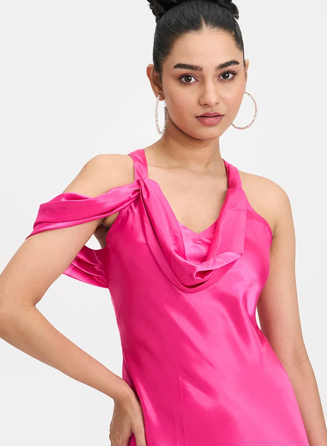 Virgio  VIRGIO Satin Cowl Neck Slim Dress for Women | Best Price UAE
