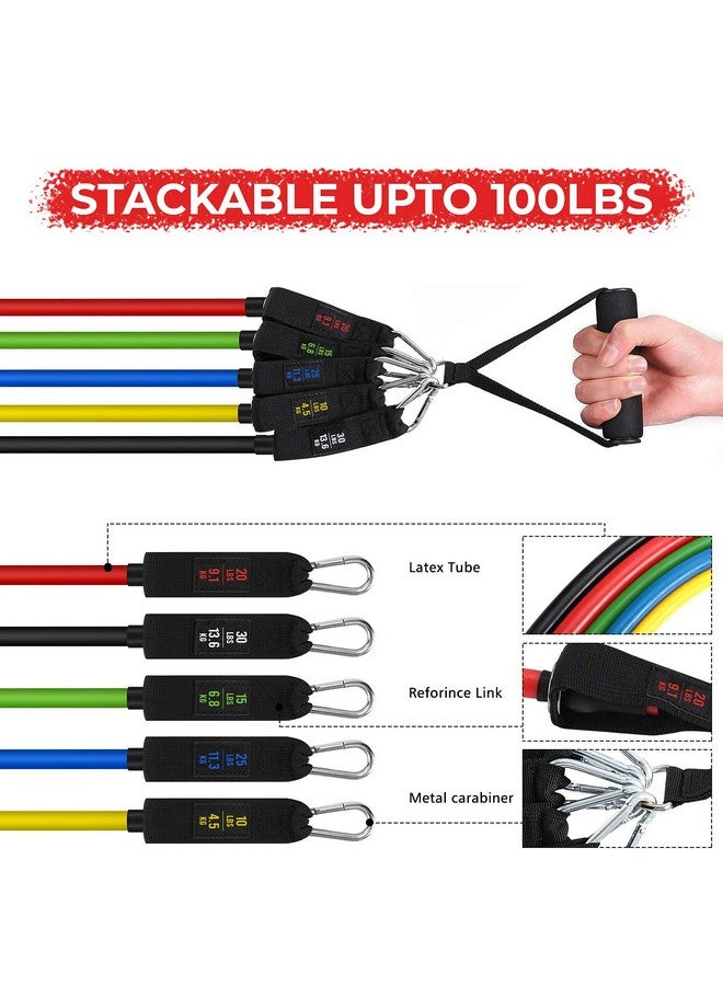 Boldfit Resistance Band Set with Handles, Portable Toning Tubes with Door Anchor & Foam Handles. Resistance Tube Kit with Bag and Ankle Straps Included. (11 Pieces Tube Set), Multicolor, L - Image 4