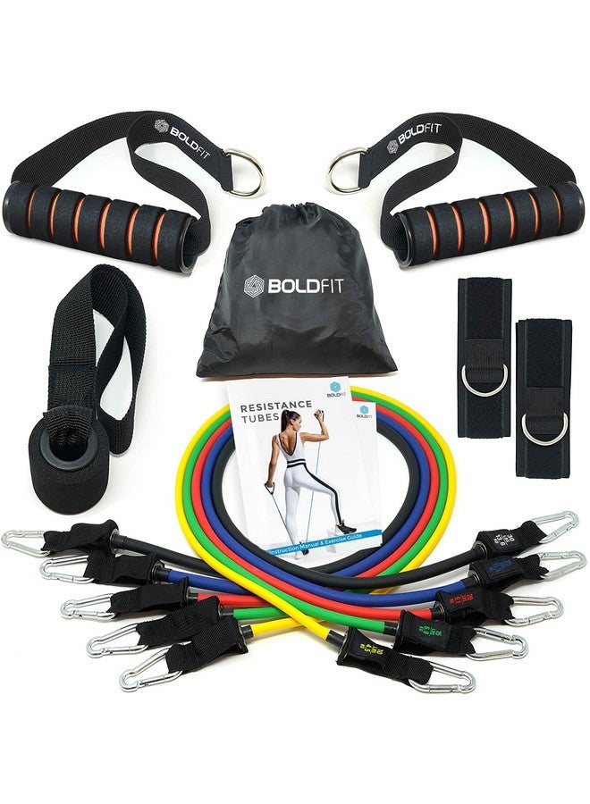 Boldfit Resistance Band Set with Handles, Portable Toning Tubes with Door Anchor & Foam Handles. Resistance Tube Kit with Bag and Ankle Straps Included. (11 Pieces Tube Set), Multicolor, L - Image 1