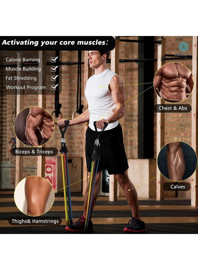 Boldfit Resistance Band Set with Handles, Portable Toning Tubes with Door Anchor & Foam Handles. Resistance Tube Kit with Bag and Ankle Straps Included. (11 Pieces Tube Set), Multicolor, L - Image 3