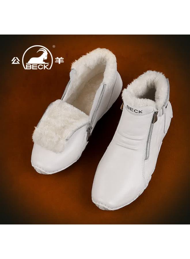 Ram Men's Snow Boots Winter Martin Boots Fleece Lined Thickened Warm Cotton Shoes Northeast Outdoor Cold Resistant Cotton Boots Off-white Size 38