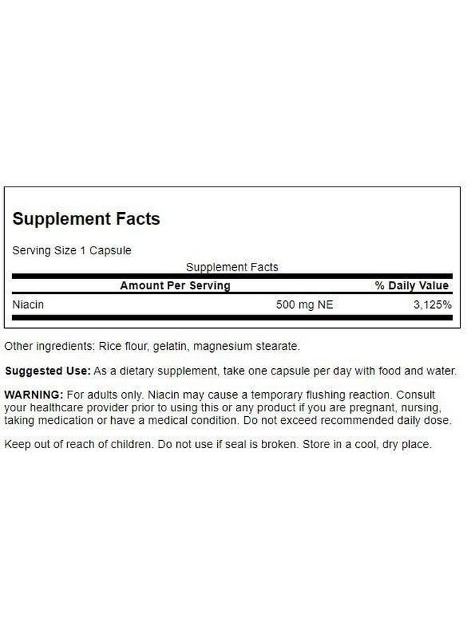 Swanson Niacin (B3) Cardio Health Support Carbohydrate Metabolism 500 Milligrams 250 Capsules - Image 2