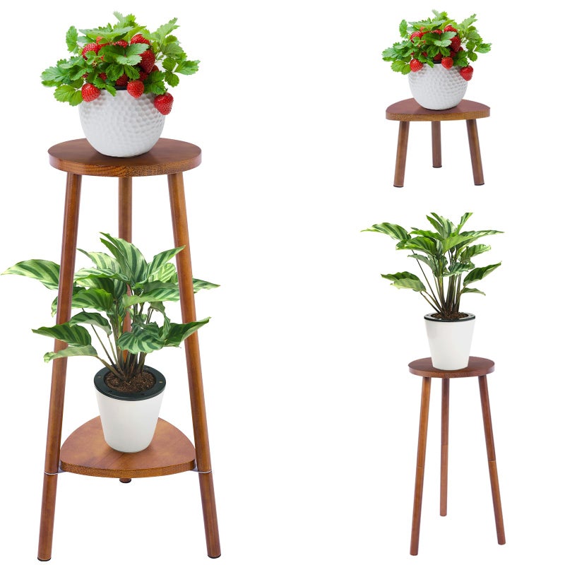Eocogup Plant Stand Indoor Tall,2 Tier Convertible Wooden Flower Stand,Planter Stand,Multi-purpose Plant Shelf Indoor for Living Room Balcony Garden Patio Office,Walnut - Image 1