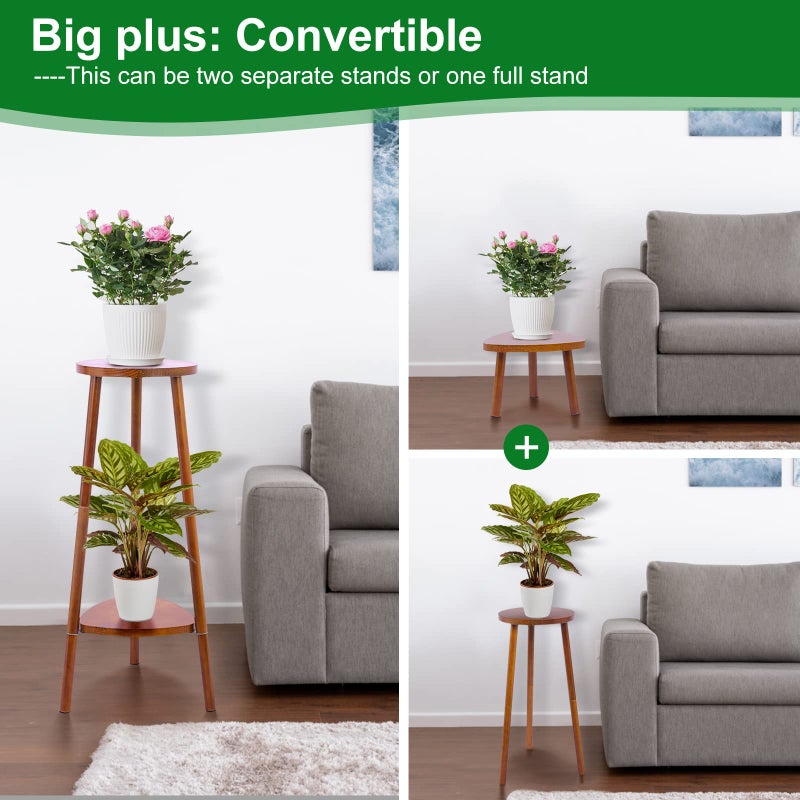 Eocogup Plant Stand Indoor Tall,2 Tier Convertible Wooden Flower Stand,Planter Stand,Multi-purpose Plant Shelf Indoor for Living Room Balcony Garden Patio Office,Walnut - Image 2