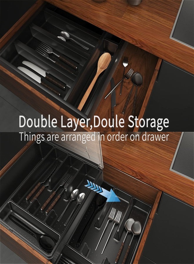 GoCozy Silverware Organizer with Lid, 9 Compartments Flatware Organizer, Plastic Utensil Holder for Countertop, Silverware Tray for Drawer, Black - Image 3