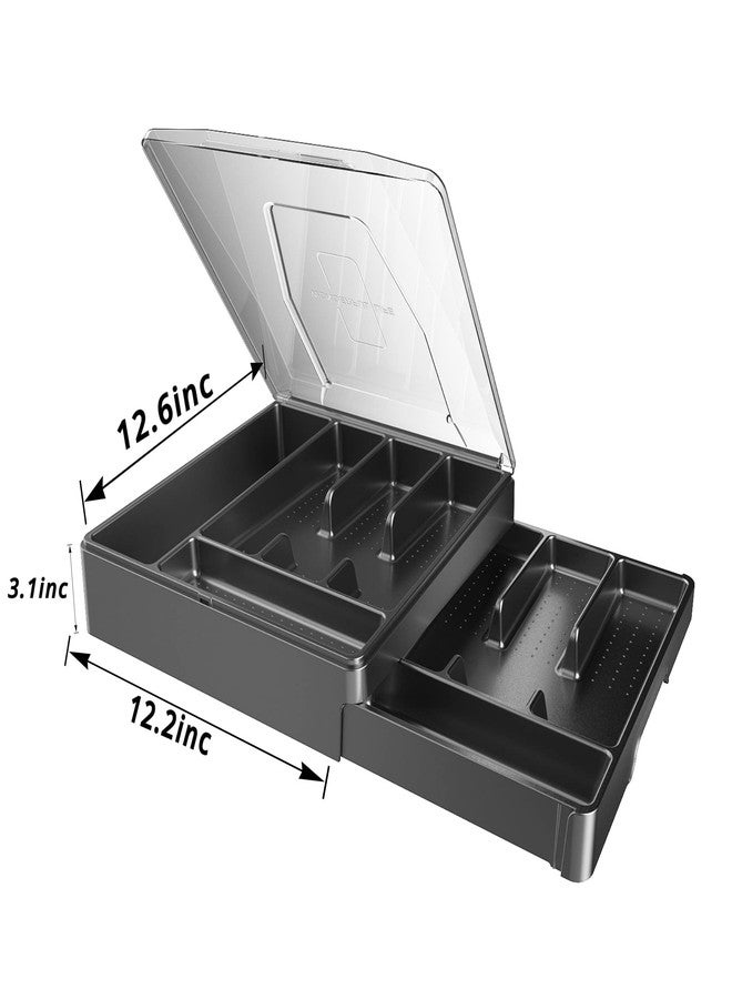 GoCozy Silverware Organizer with Lid, 9 Compartments Flatware Organizer, Plastic Utensil Holder for Countertop, Silverware Tray for Drawer, Black - Image 5