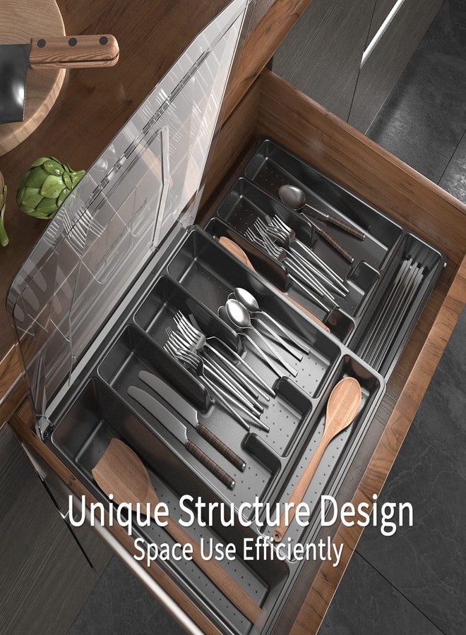 GoCozy Silverware Organizer with Lid, 9 Compartments Flatware Organizer, Plastic Utensil Holder for Countertop, Silverware Tray for Drawer, Black - Image 4