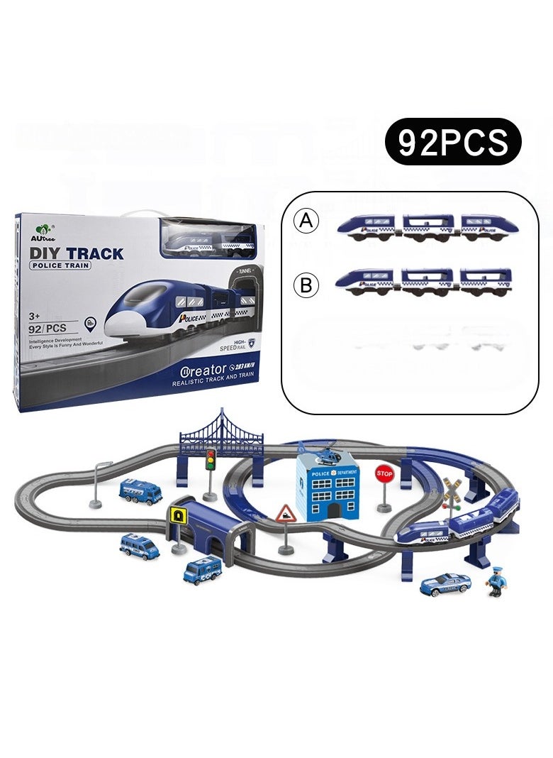 xppier 92 Piece Police Train Track Set, DIY Magnetic Railway Building Blocks for Kids, Educational STEM Construction Toy with Themed Vehicles  - Image 3