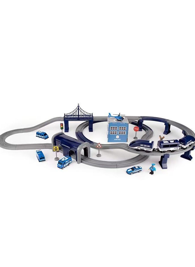 xppier 92 Piece Police Train Track Set, DIY Magnetic Railway Building Blocks for Kids, Educational STEM Construction Toy with Themed Vehicles  - Image 4