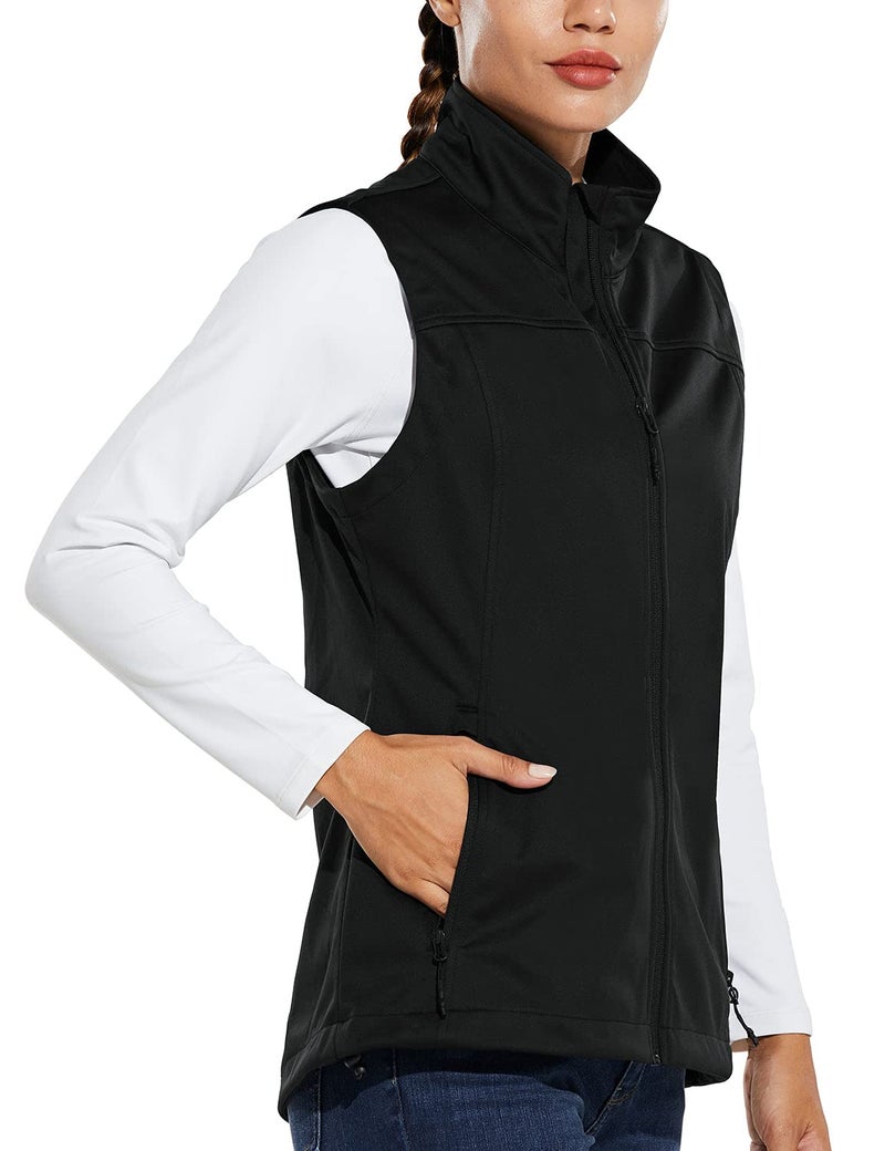 baleaf Womens Lightweight Vest Softshell Sleeveless Jacket Windproof Stand Collar with Zipper Pockets Running Hiking Golf Black L