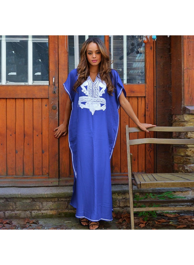 Generic And Beach Blouse Cotton Embroidered Beach Skirt Seaside Holiday Bikini Swimsuit Women's Sunscreen Shirt-Color:Blue- - Image 1