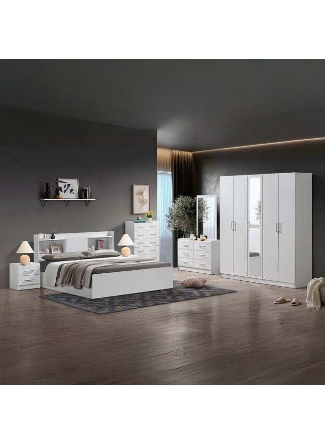 DANUBE HOME سرير ملكي 160X200 مع تخزين تصميم حديث قوي ومتين من الخشب مع إطار سرير فردي هادئ ومريح - أبيض - Image 1