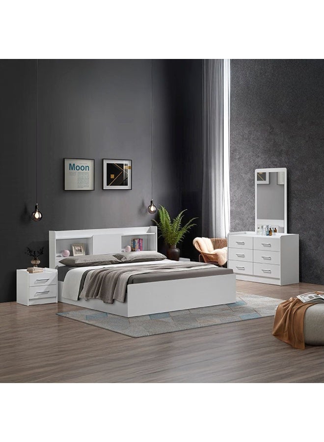 DANUBE HOME سرير ملكي 160X200 مع تخزين تصميم حديث قوي ومتين من الخشب مع إطار سرير فردي هادئ ومريح - أبيض - Image 2