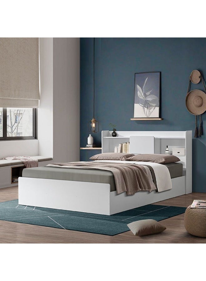 DANUBE HOME سرير ملكي 160X200 مع تخزين تصميم حديث قوي ومتين من الخشب مع إطار سرير فردي هادئ ومريح - أبيض - Image 4