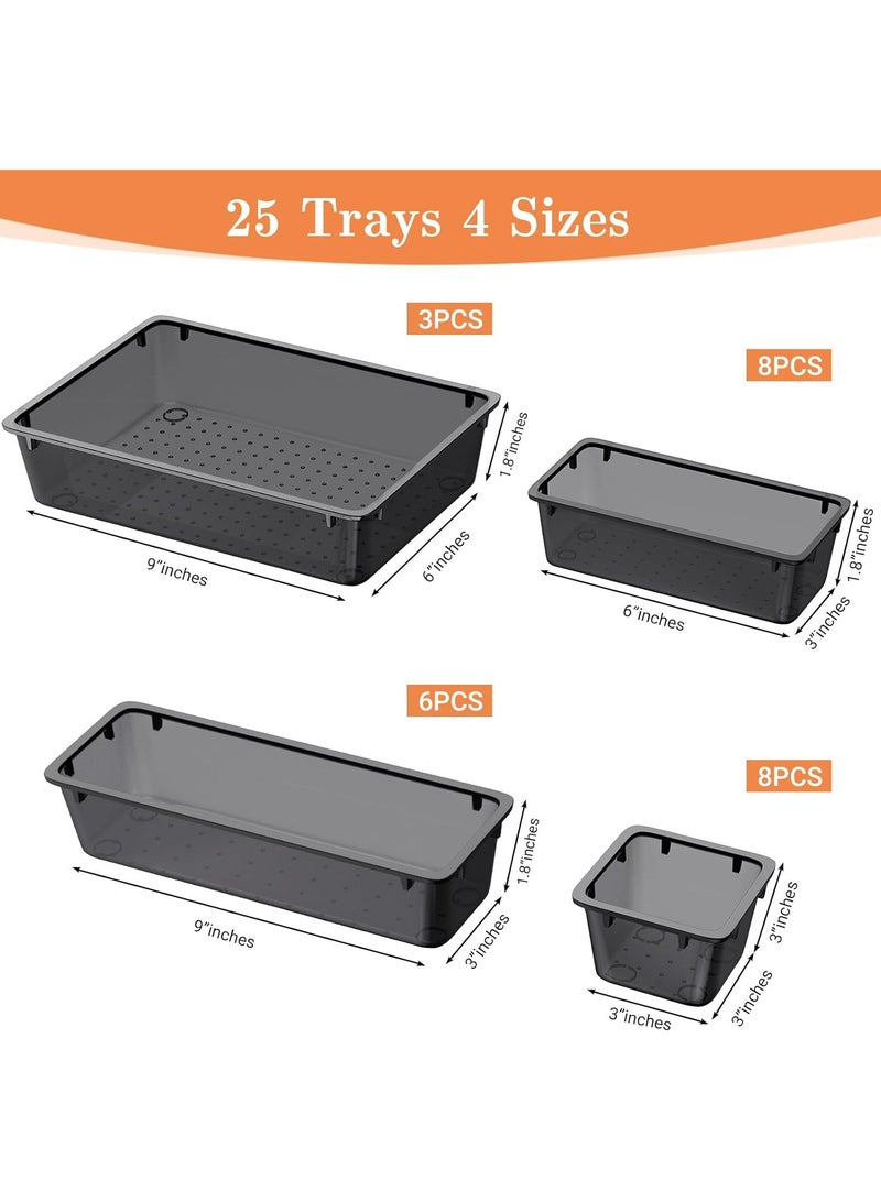 ماسكابوني منظم ادراج بلاستيكية من مجموعة مكونة 25 قطعة بـ 4 احجام مقسم للادوات المكتبية وصناديق تخزين للمكياج والمجوهرات والادوات للمطبخ وغرفة النوم والمكتب والحمام - Image 3