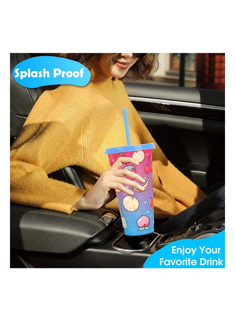 إزدنك كوب متغير اللون، عبوة من قطعتين من الأكواب البلاستيكية سعة 700 مل مع غطاء وقشة، كوب قهوة مثلج قابل لإعادة الاستخدام، مناسب للنساء والبالغين وحفلات الأطفال، أكواب مشروبات مثلجة لطيفة (نمط فاكهة) - Image 5