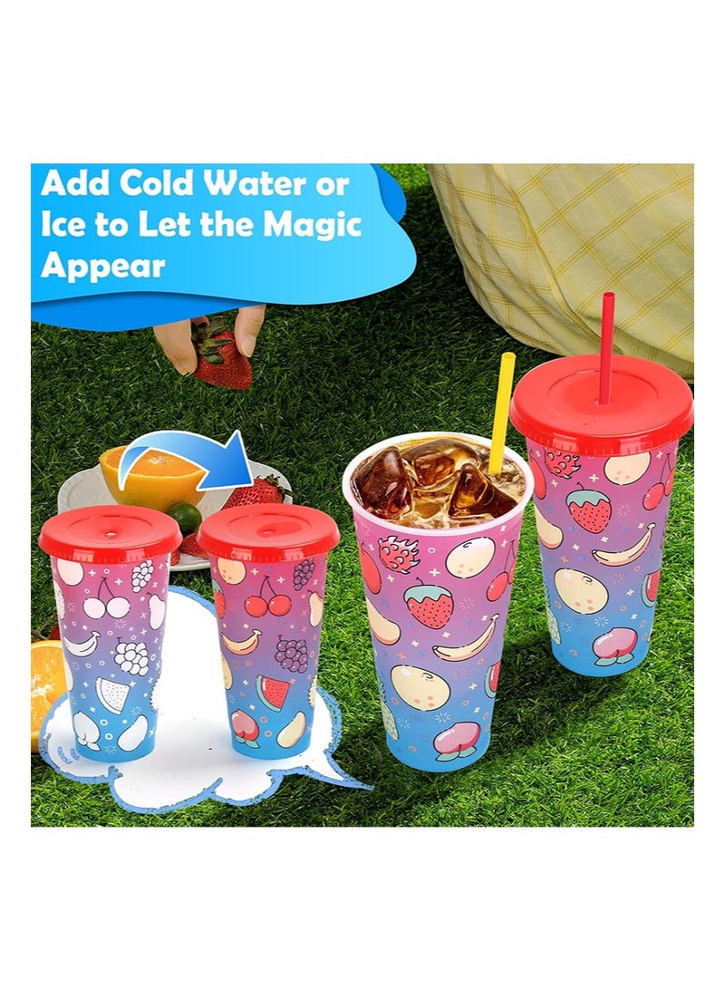 إزدنك كوب متغير اللون، عبوة من قطعتين من الأكواب البلاستيكية سعة 700 مل مع غطاء وقشة، كوب قهوة مثلج قابل لإعادة الاستخدام، مناسب للنساء والبالغين وحفلات الأطفال، أكواب مشروبات مثلجة لطيفة (نمط فاكهة) - Image 2