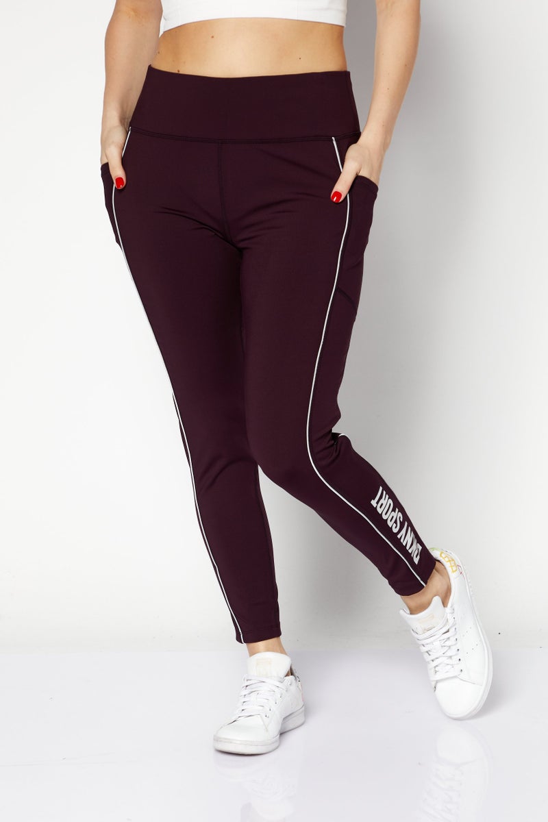 DKNY Sport Women Sportswear Fit Brand Logo Training Tights, Maroon - Image 1
