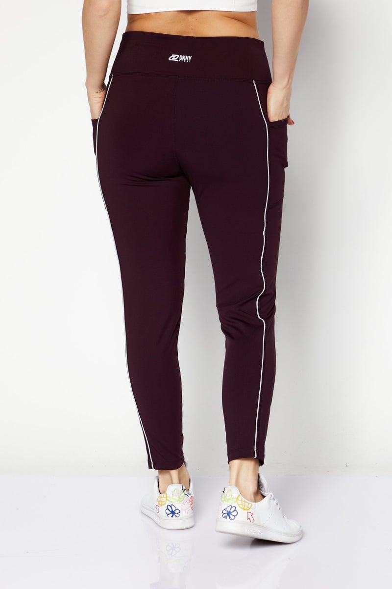 DKNY Sport Women Sportswear Fit Brand Logo Training Tights, Maroon - Image 3