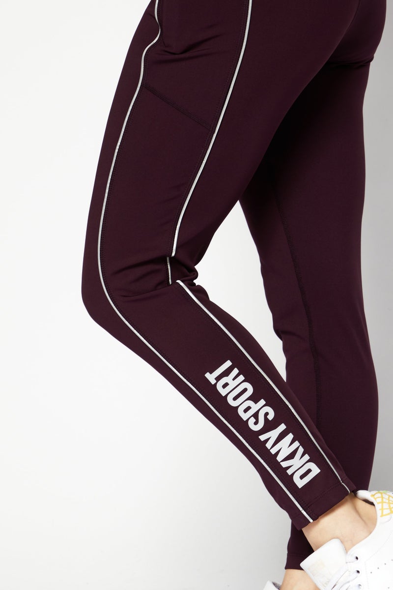DKNY Sport Women Sportswear Fit Brand Logo Training Tights, Maroon - Image 4