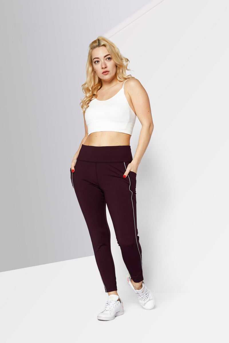 DKNY Sport Women Sportswear Fit Brand Logo Training Tights, Maroon - Image 2