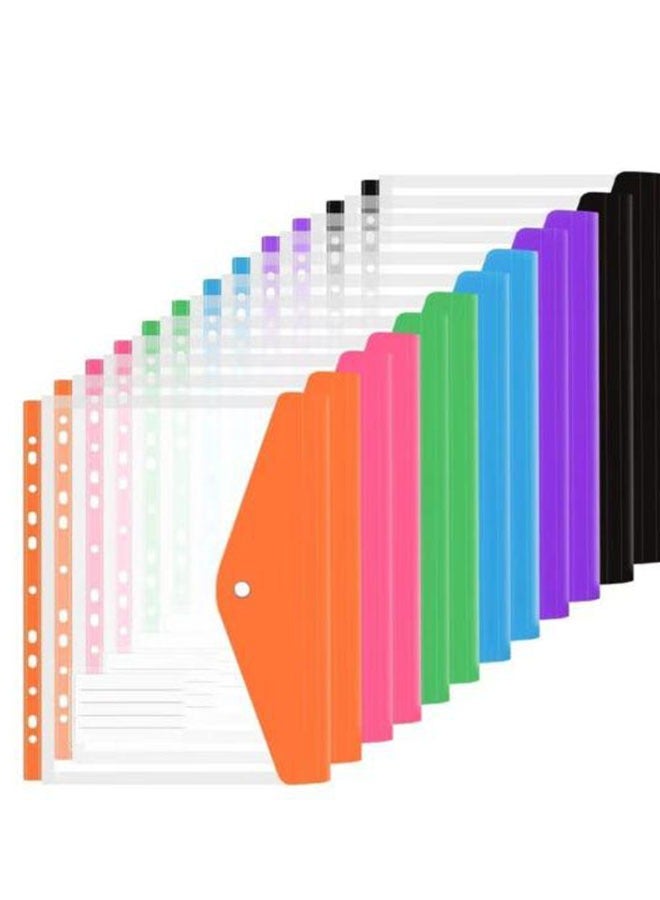 12PCS 11-Hole Binder Pockets, 6-Color Categorization Waterproof PP Material, A4 Document Organizer Bags (Suitable for Middle East Office/Students) - Image 1