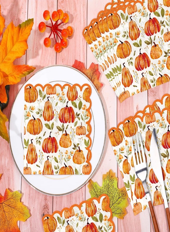 وولاين مجموعة مناديل كوكتيل من والين، 100 قطعة، بتصميم يقطين خريفي مزخرف، لون برتقالي، مصنوعة من ورق سميك للاستخدام مرة واحدة، مثالية لحفلات العشاء، وحفلات عيد الشكر، وحفلات الزفاف، وأعياد الميلاد. - Image 3