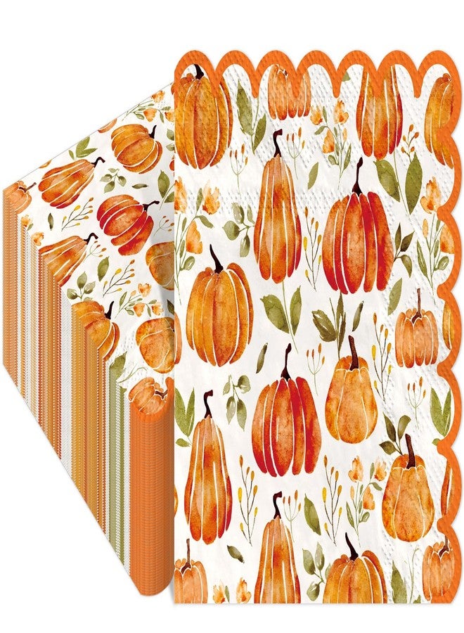 وولاين مجموعة مناديل كوكتيل من والين، 100 قطعة، بتصميم يقطين خريفي مزخرف، لون برتقالي، مصنوعة من ورق سميك للاستخدام مرة واحدة، مثالية لحفلات العشاء، وحفلات عيد الشكر، وحفلات الزفاف، وأعياد الميلاد. - Image 1
