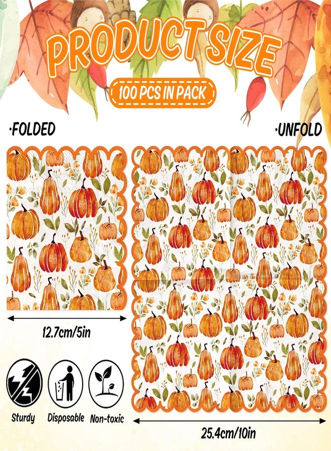 وولاين مجموعة مناديل كوكتيل من والين، 100 قطعة، بتصميم يقطين خريفي مزخرف، لون برتقالي، مصنوعة من ورق سميك للاستخدام مرة واحدة، مثالية لحفلات العشاء، وحفلات عيد الشكر، وحفلات الزفاف، وأعياد الميلاد. - Image 2