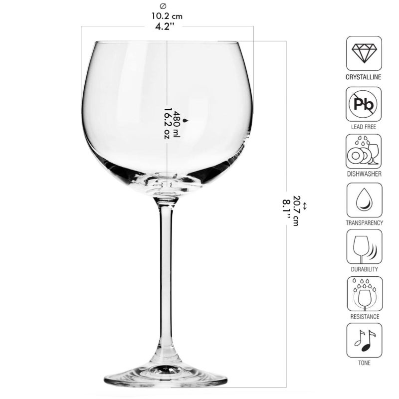 Krosno Gin Balloon & Water Glasses | 6-Piece Set | 16.2 oz | Venezia Collection | Perfect for Home, Restaurants and for Parties and Events | Dishwasher Safe | Lead-Free Crystal Glass - Image 2