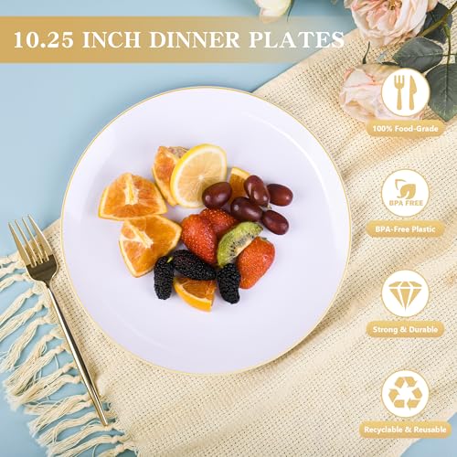I00000 150PCS White and Gold Plastic Plates with Disposable Silverware for 30 Guests,White Plastic Plates Set Include 30 Dinner Plate,30 Dessert Plate,90 Gold Cutlery for Wedding & Party - Image 2