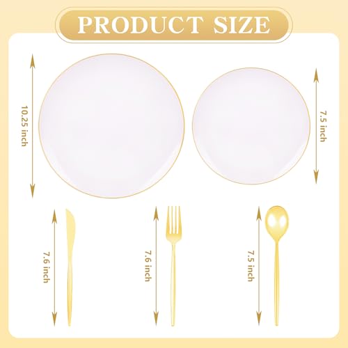 I00000 150PCS White and Gold Plastic Plates with Disposable Silverware for 30 Guests,White Plastic Plates Set Include 30 Dinner Plate,30 Dessert Plate,90 Gold Cutlery for Wedding & Party - Image 5