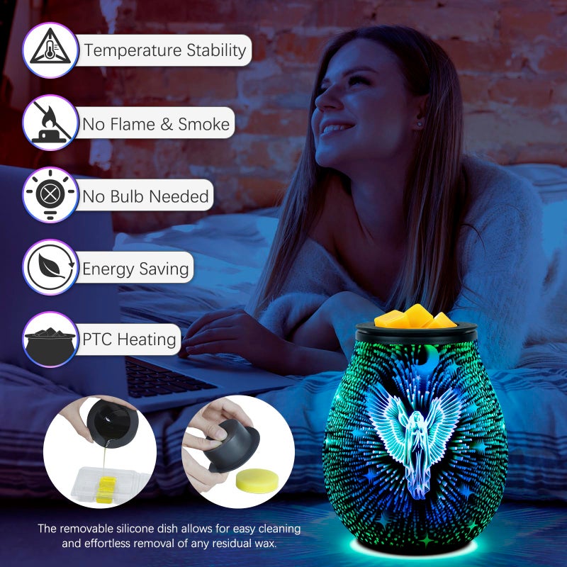 EQUSUPRO Wax Melt Warmer Wax Melter Wax Burner for Scented Wax Melts Electric Fragrance Warmer for Wax Cubes & Tarts, Vivid 3D Design 7 Colors LED Light Gift & Decor for Home Office (3D Angel) - Image 2
