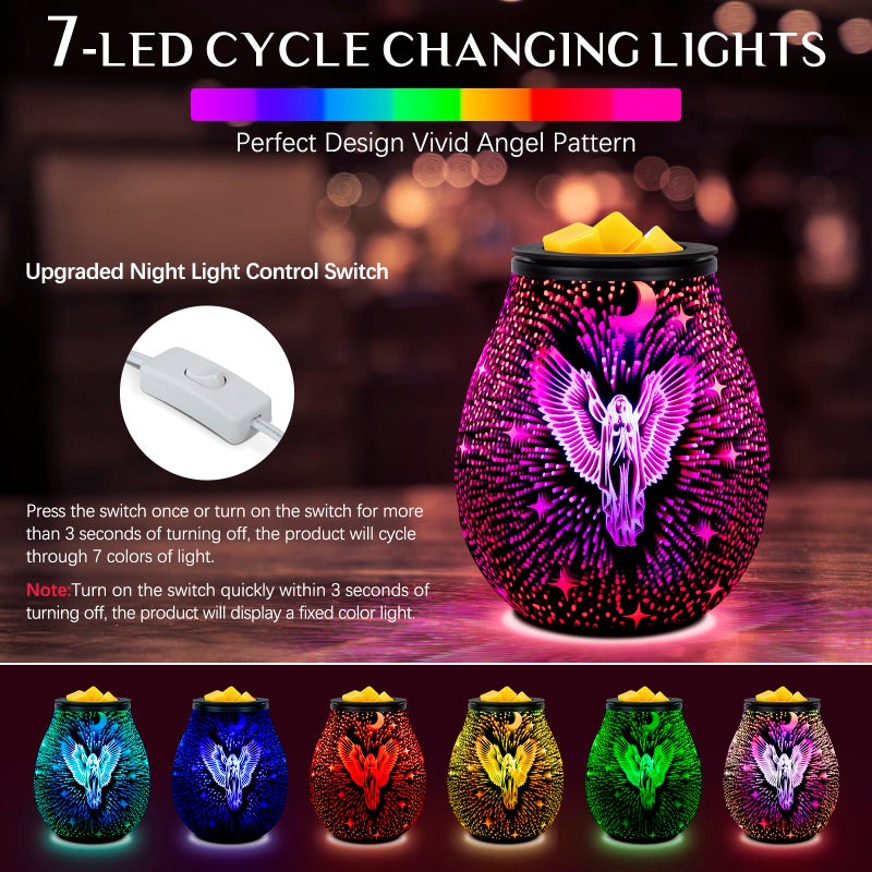 EQUSUPRO Wax Melt Warmer Wax Melter Wax Burner for Scented Wax Melts Electric Fragrance Warmer for Wax Cubes & Tarts, Vivid 3D Design 7 Colors LED Light Gift & Decor for Home Office (3D Angel) - Image 3