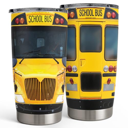 SANDJEST Bus Driver Tumbler  School Bus 20 oz Stainless Steel Double Wall Vacuum Tumblers Coffee Travel Mug  Thermal Cups Birthday Christmas Back To School Gifts for Men Women Friends Besties