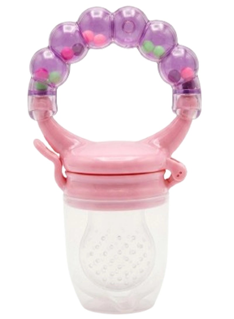 Chicco 2 in 1 Baby Fruit Feeder and Rattle Silicone Pacifier for Fresh Fruit Vegetables Teething and Self Feeding Training Baby Food Feeder Teether with Soft Silicone Pouch Easy Grip Handle for Infants Toddlers and Baby Led Weaning - Image 1