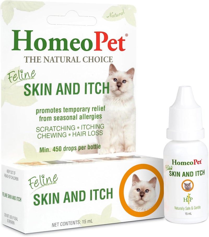 HomeoPet Feline Skin and Itch Safe and Natural Cat Supplement for Itchy Skin Skin and Itch Relief for Cats 15 Milliliters - Image 1