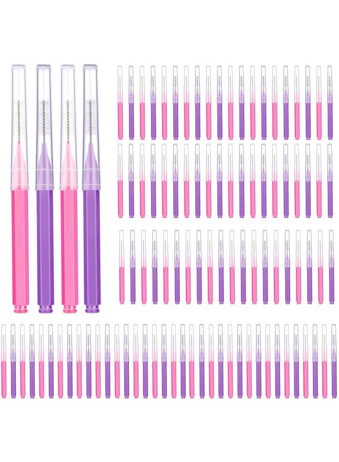 Patelai 100 Pieces Braces Brush for Cleaner Interdental Brush Toothpick Dental Tooth Flossing Head Oral Dental Hygiene Flosser Toothpick Cleaners Tooth Tool(Pink,Purple,Suitable Size) - Image 1