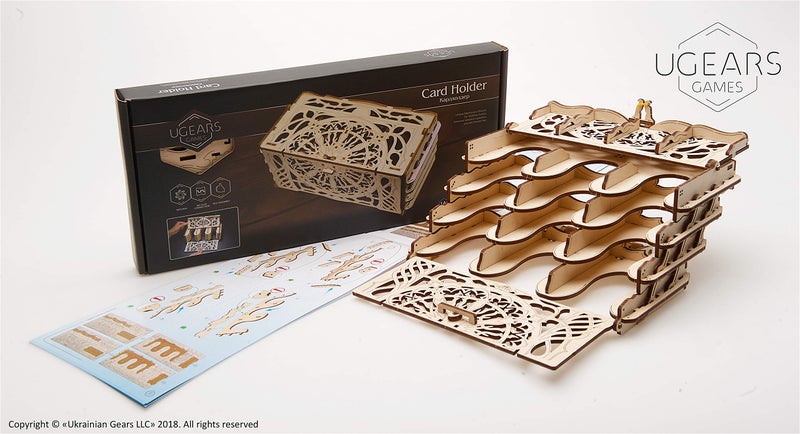 Ugears Tabletop Device Wooden for Board Games, DIY Assembly Puzzle, Best Playing Card Holder, Visiting Card Stand for Office Table, Office Gift and Corporate Gift - Image 3