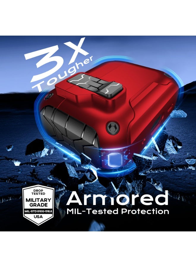 MagArmor Auto-Open for AirPods Pro 3rd Gen Case with Built-in Magnets, [One-Press Auto-Open] [Compatible with Mag-Safe Charging], Full-Body MIL-Grade Protective with Air-AL Carabiner Red - Image 4