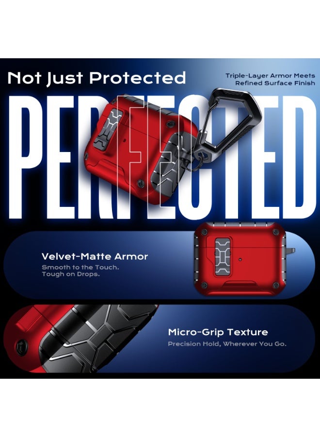 MagArmor Auto-Open for AirPods Pro 3rd Gen Case with Built-in Magnets, [One-Press Auto-Open] [Compatible with Mag-Safe Charging], Full-Body MIL-Grade Protective with Air-AL Carabiner Red - Image 5