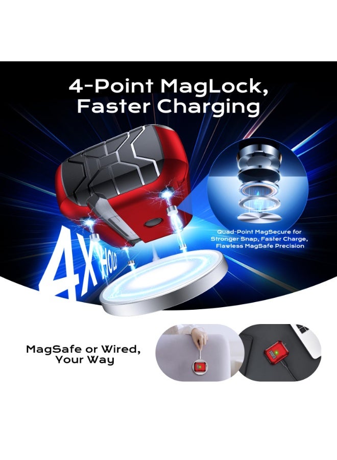 MagArmor Auto-Open for AirPods Pro 3rd Gen Case with Built-in Magnets, [One-Press Auto-Open] [Compatible with Mag-Safe Charging], Full-Body MIL-Grade Protective with Air-AL Carabiner Red - Image 3