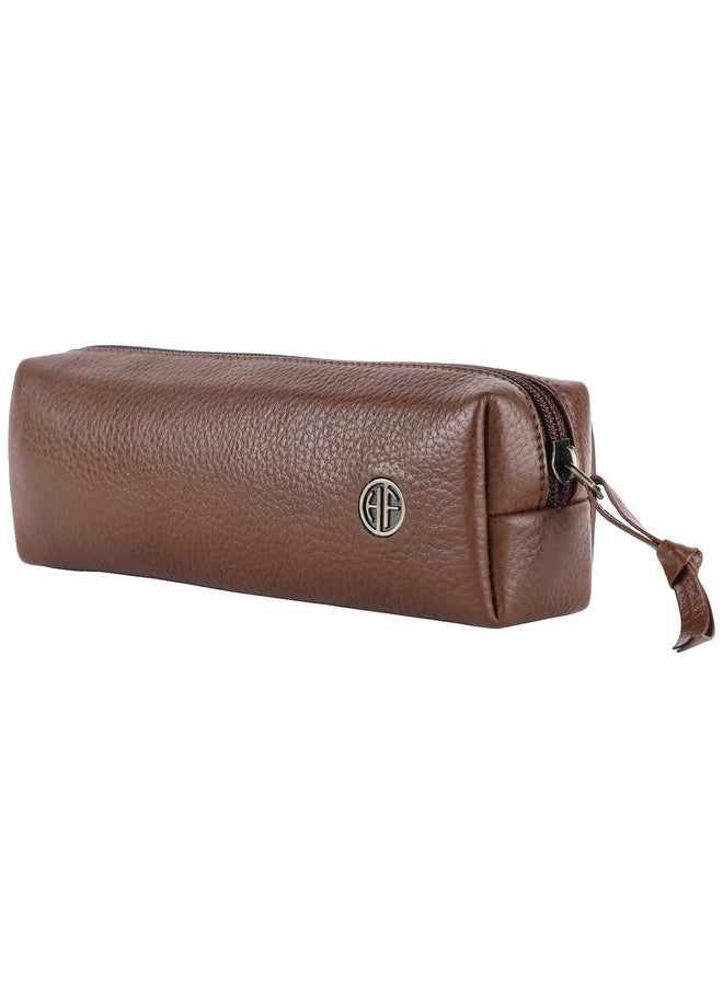 HAMMONDS FLYCATCHER - HAMMONDS FLYCATCHER Leather Utility Pouch-Multi-Use Genuine Leather Pencil Case, Cosmetic Pouch, Stationery Pouch, Coin, Makeup Brush Pouch For Women & Men-School & Office Organizer-Brushwood - 5 Cm - Image 1