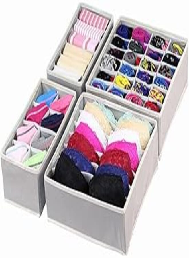 ORiTi Underwear Drawer and Closet Organizer Dresser Drawer Divider Organizer for Underwear Scarf Socks Clothes Washable Foldable Non-woven Cloth Storage Boxes Grey 4 Pcs 