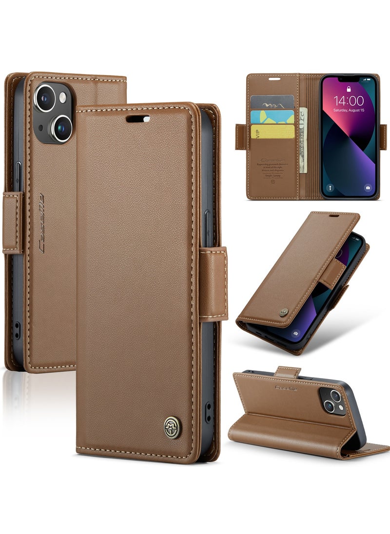 Generic - Flip Wallet Case for iPhone 15, Leather Magnetic Attachment Flip Case Brown - Image 1
