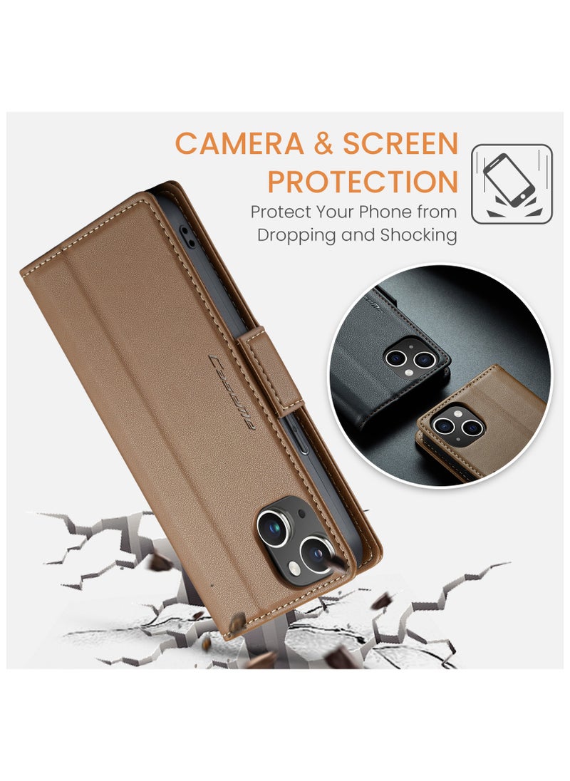 Generic - Flip Wallet Case for iPhone 15, Leather Magnetic Attachment Flip Case Brown - Image 1