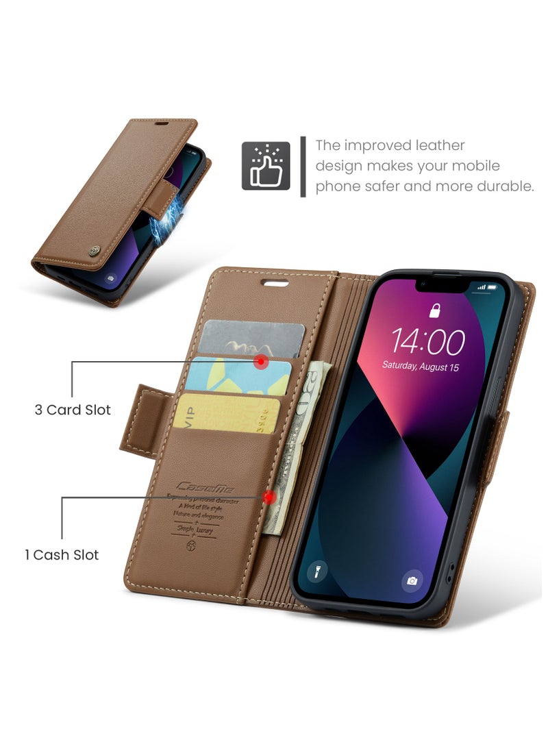 Generic - Flip Wallet Case for iPhone 15, Leather Magnetic Attachment Flip Case Brown - Image 1